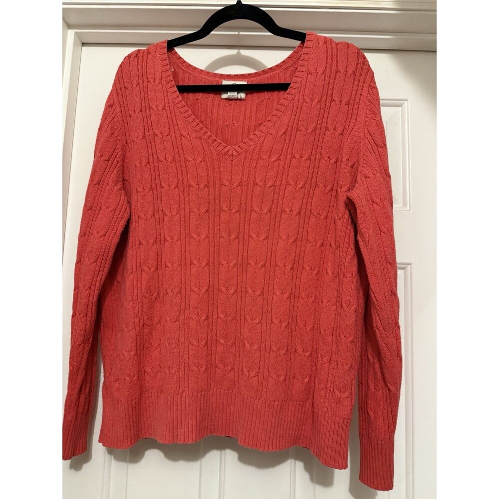 St. John's Bay Women Long Sleeve V-Neck Pullover Sweater XL Coral Preppy Classic